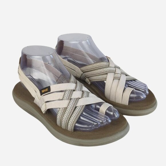 Teva Voya Strappy Canvas in White‎ Cream Antiguous Birch Strappy Sandal l Size 6 - Picture 1 of 8